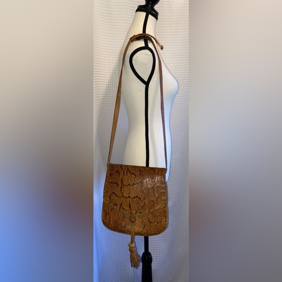 Women’s‎ VINTAGE Snake skin Leather Tan hippie boho crossbody/shoulder bag - Picture 14 of 16